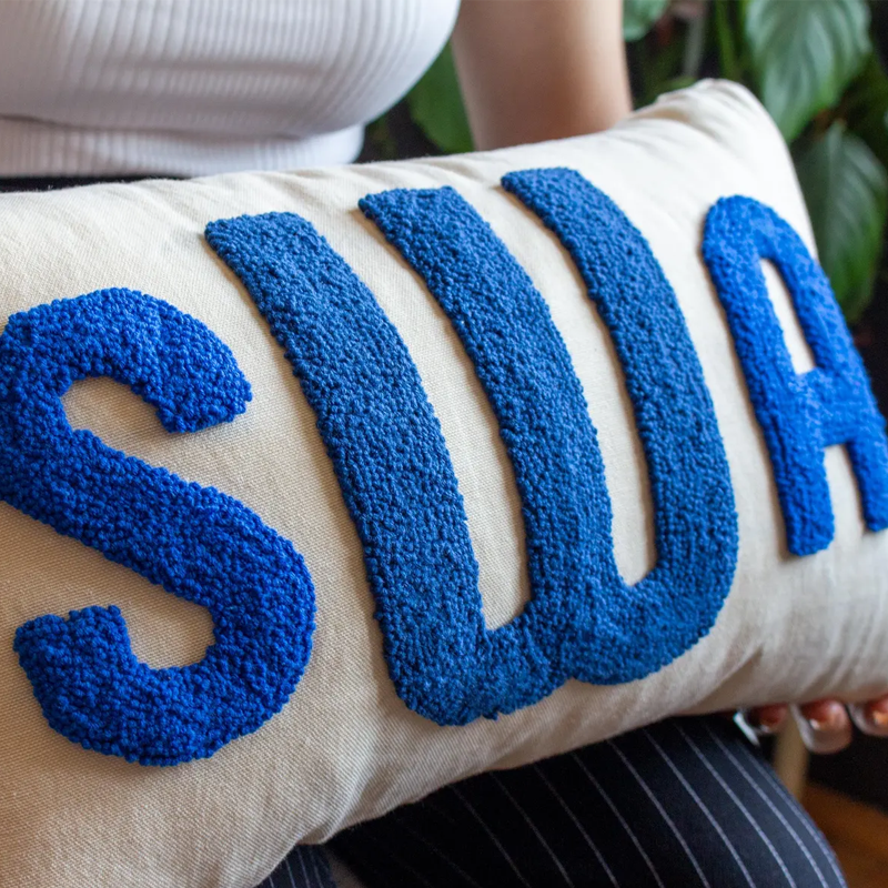 Custom Handmade Embroidery Monogram Pillow Punch Needle Name Pillow Slumber Party Gift Girl Kid Gift