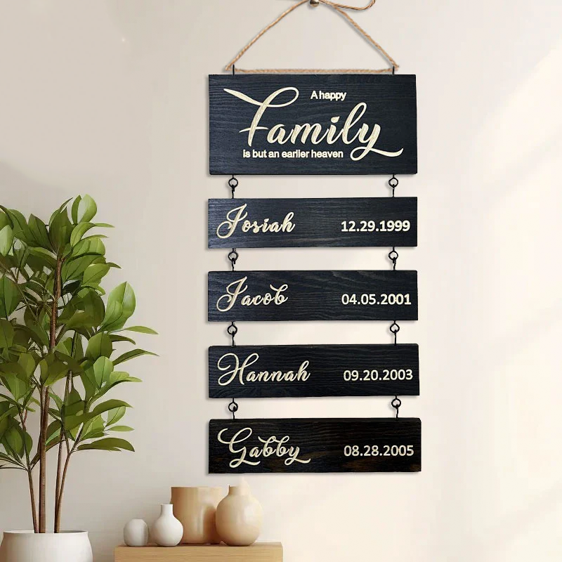 Personalised Wooden Name Sign Custom Grandkids Hanging Signs Engraved Family Name and Date Sign Personalised Gift for Grandparents