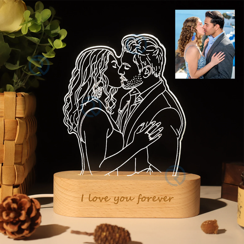 Christmas Gifts Personalised Photo Handmade Drawing Portrait Line Art Picture LED Night Light