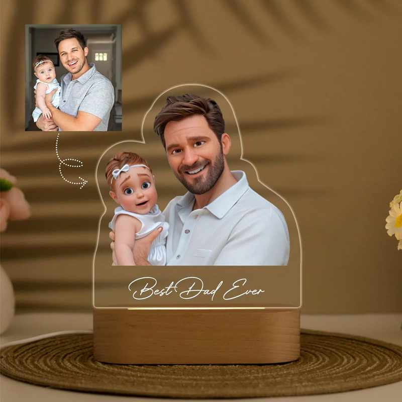 Personalised Photo Cartoon Style 3D Photo Frame Night Light with Text Pixar Inspired Portraits	 Gifts for Her