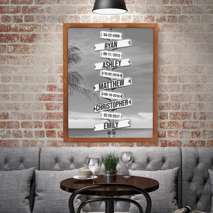 Personalised Family Names & Date of Birth Vintage Street Sign Canvas Custom Multi-Name for Family (with frame)