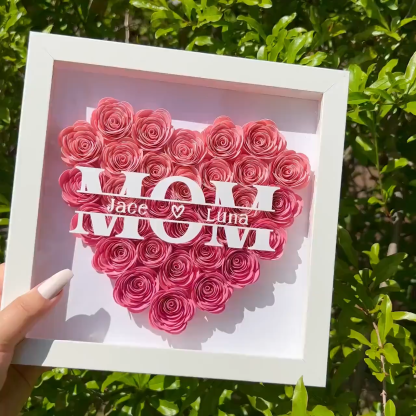 Personalised Flower Shadow Box Custom 1-5 Names Rose Frame Mother’s Day Gift for Mom, Grandma, Nana