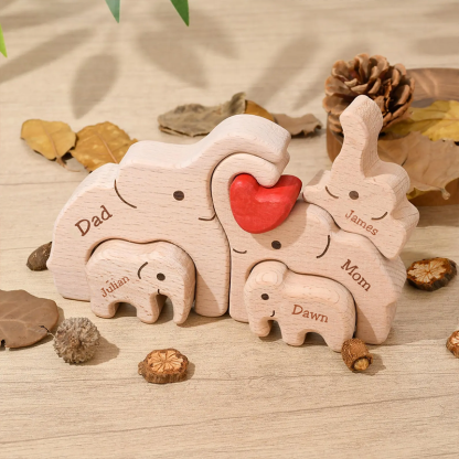 Personalised Wooden Bear Family Name Puzzle Engraved Wooden Custome Animal Family Gift for Parents & Kids