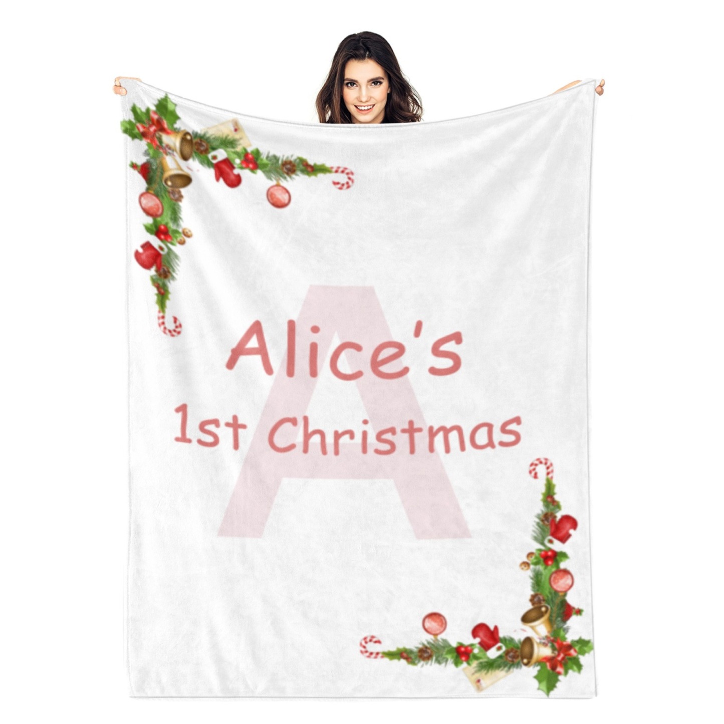 Personalised Baby Blankets Custom Babys First Christmas Blanket with Name Flannel Blanket for Christmas