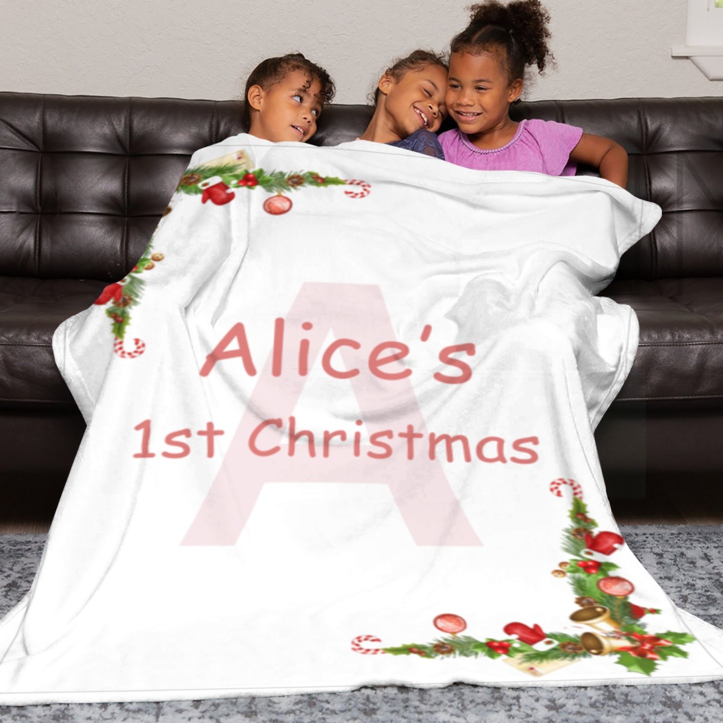 Personalised Baby Blankets Custom Babys First Christmas Blanket with Name Flannel Blanket for Christmas