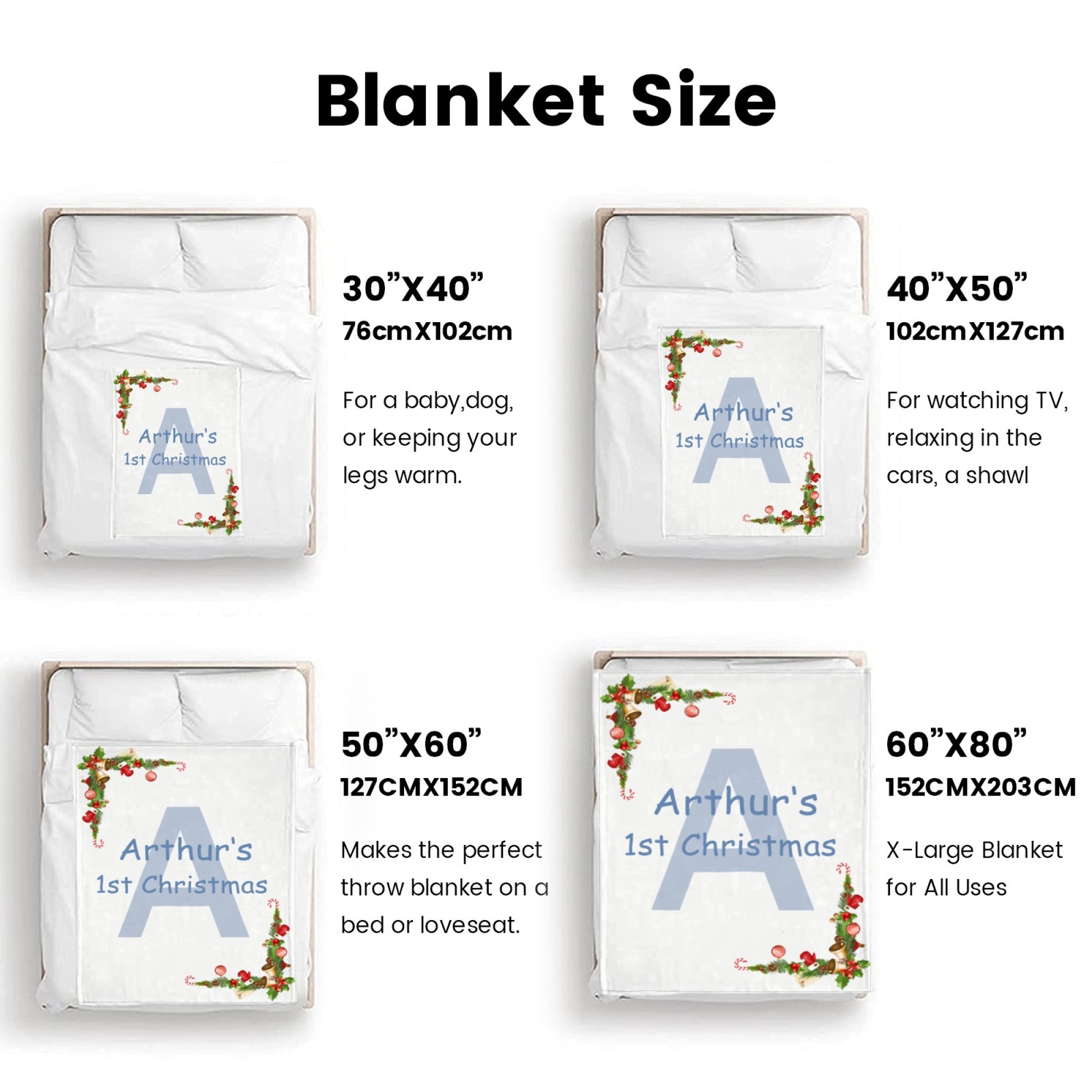 Personalised Baby Blankets Custom Babys First Christmas Blanket with Name Flannel Blanket for Christmas