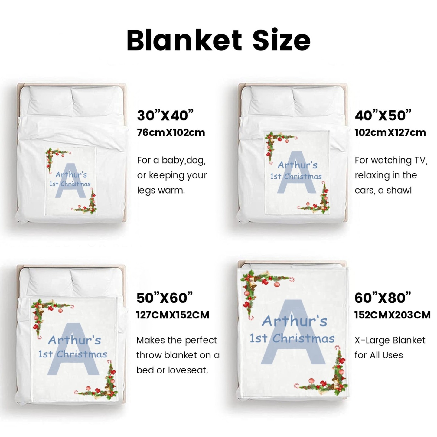 Personalised Baby Blankets Custom Babys First Christmas Blanket with Name Flannel Blanket for Christmas