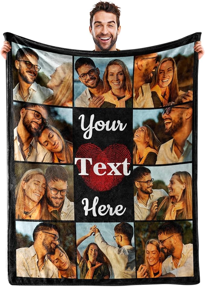 Custom Photos Collage Blanket Personalised Throw Blanket with Photos Text Gift for Family Couple