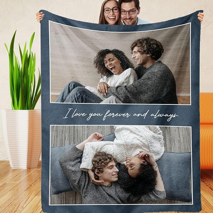 Custom Photos Collage Blanket Personalised Throw Blanket with Photos Text Gift for Family Couple