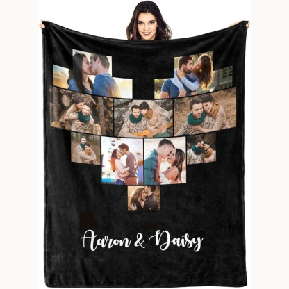 Custom Couple Blanket Photos Collage Blanket Personalised Throw Blanket with Photos Text Gift for Family Couple