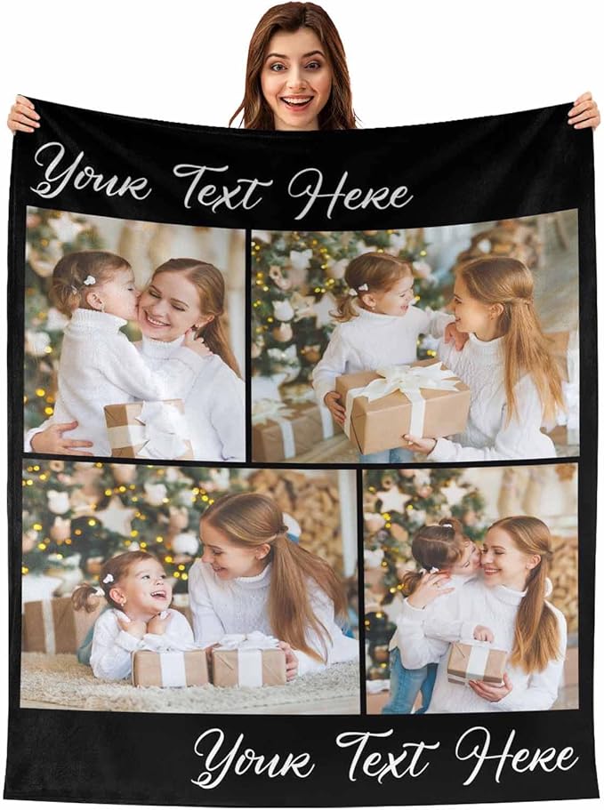 Custom Photos Collage Blanket Personalised Throw Blanket with Photos Text Gift for Family Couple