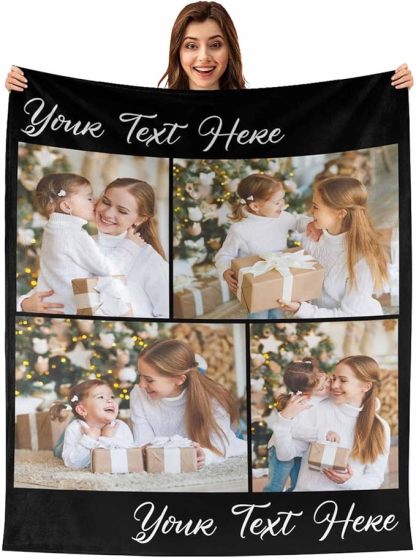 Custom Photos Collage Blanket Personalised Throw Blanket with Photos Text Gift for Family Couple