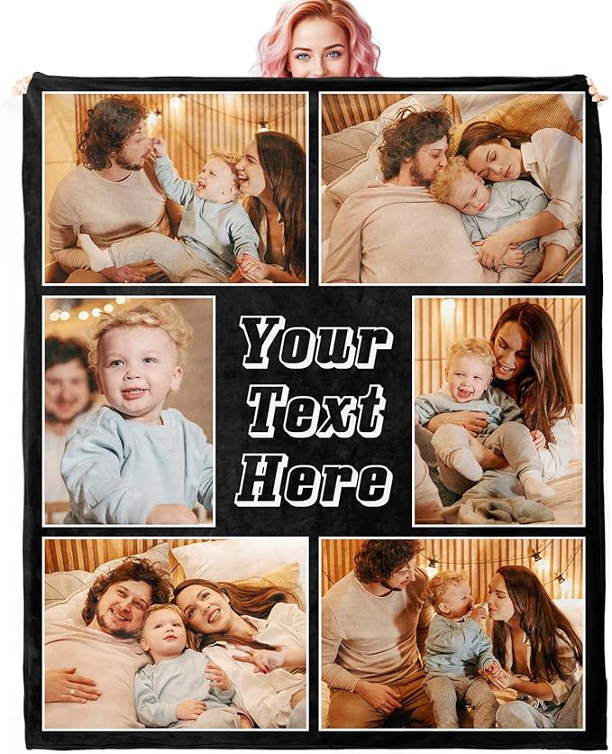 Custom Photos Collage Blanket Personalised Throw Blanket with Photos Text Gift for Family Couple