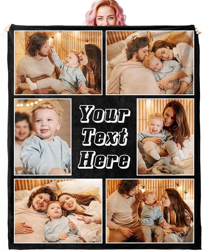 Custom Photos Collage Blanket Personalised Throw Blanket with Photos Text Gift for Family Couple