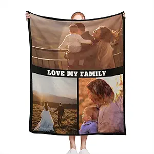 Custom Photos Collage Blanket Personalised Throw Blanket with Photos Text Gift for Family Couple