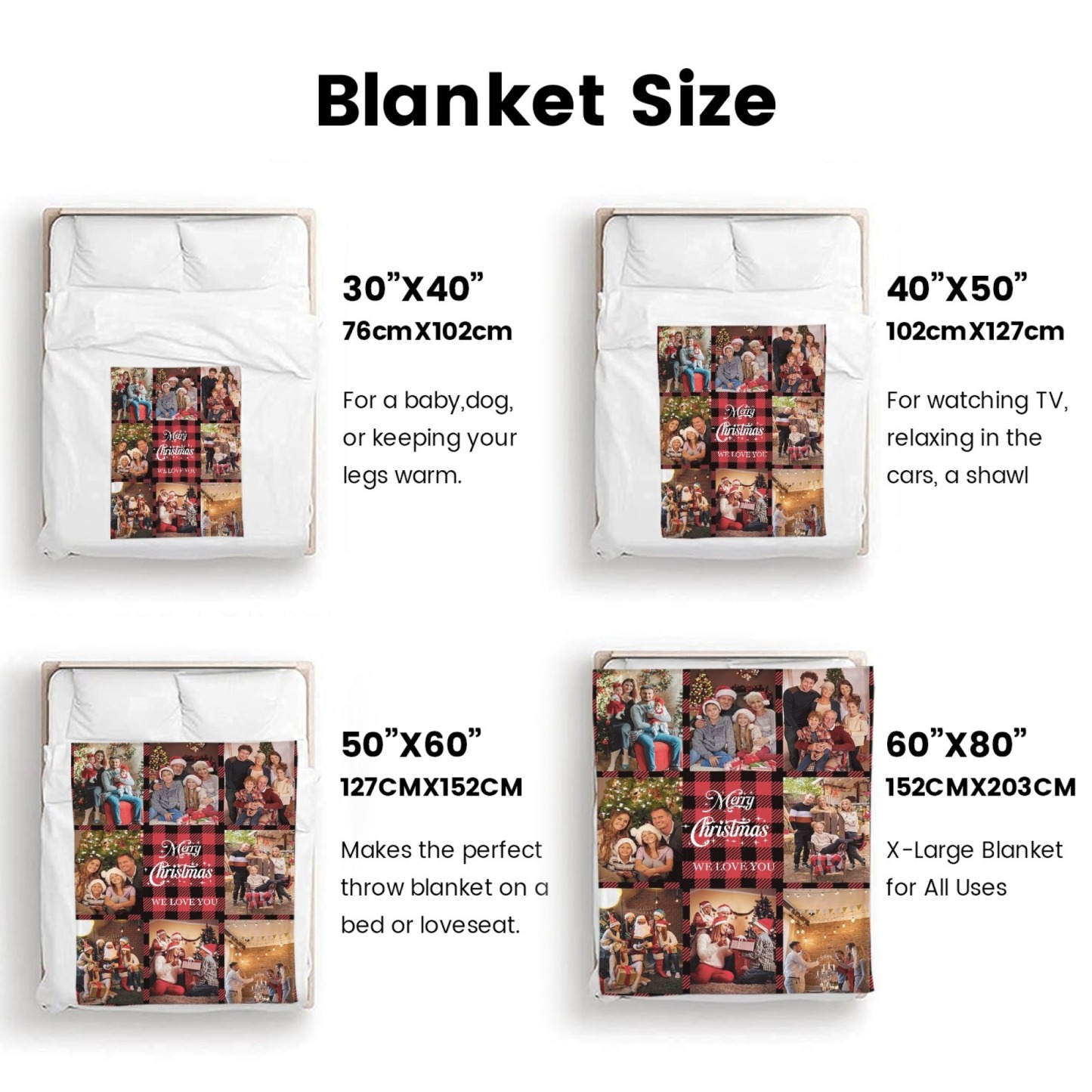 Merry Christmas Custom Blankets Personalised Multiphoto Gifts with Your Own Photos Perfect Present for Christmas
