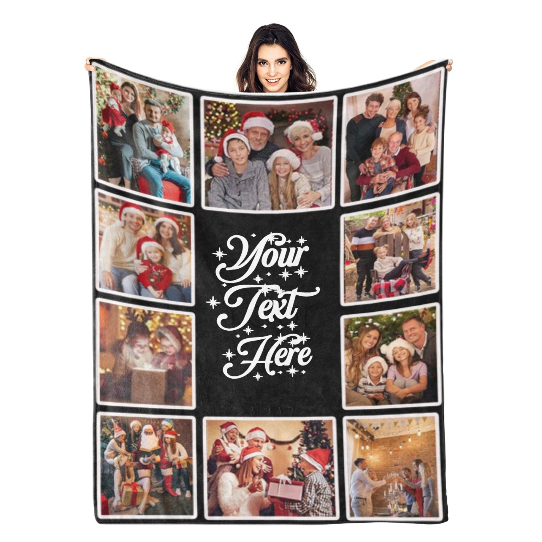 Custom Christmas Blanket with Photos Collage for Family Couple Personalised Pictures Blanket with Text Customized Photo Throw Blanket
