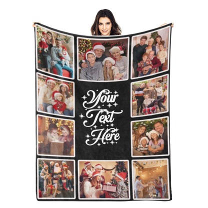 Custom Christmas Blanket with Photos Collage for Family Couple Personalised Pictures Blanket with Text Customized Photo Throw Blanket