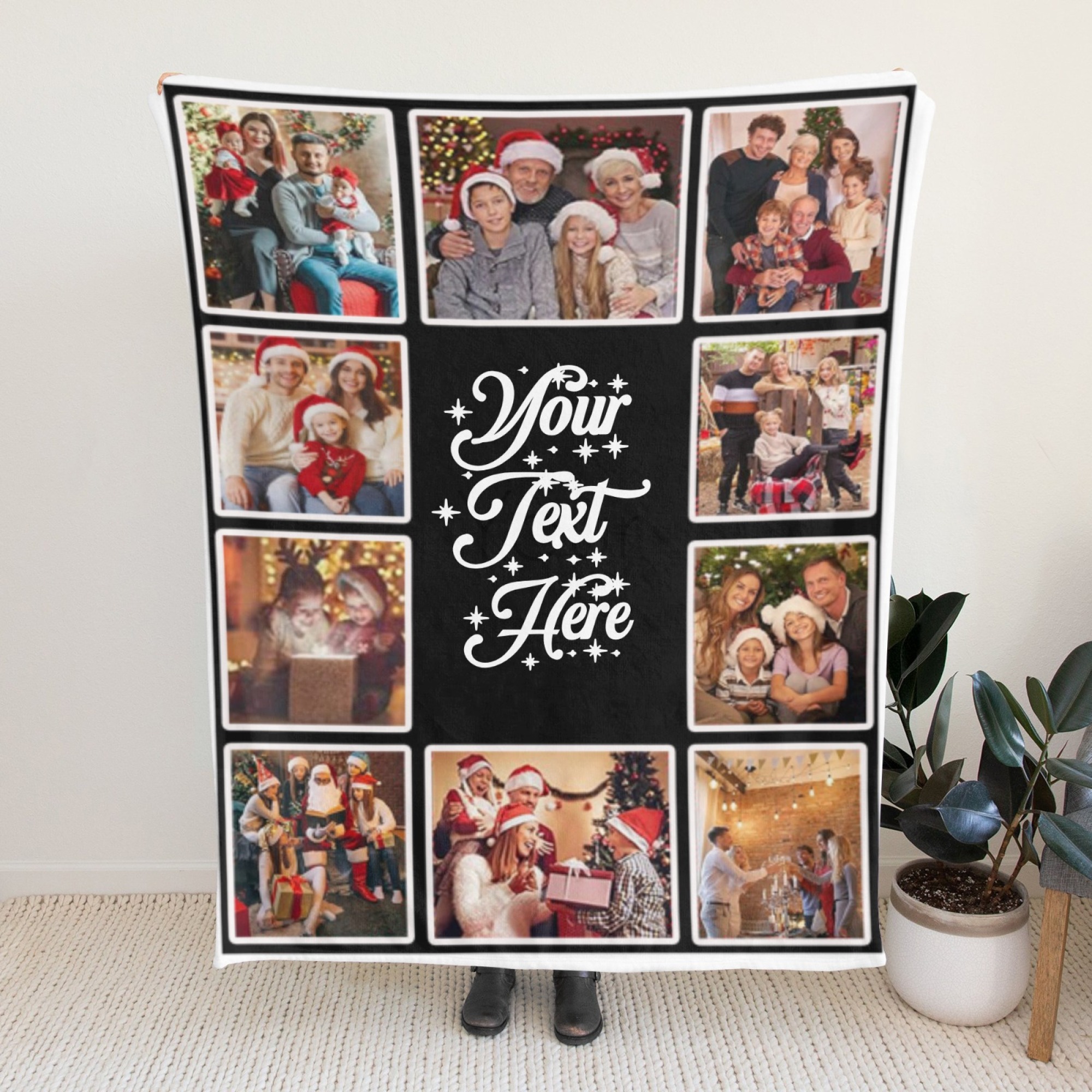 Custom Christmas Blanket with Photos Collage for Family Couple Personalised Pictures Blanket with Text Customized Photo Throw Blanket