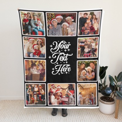 Custom Christmas Blanket with Photos Collage for Family Couple Personalised Pictures Blanket with Text Customized Photo Throw Blanket