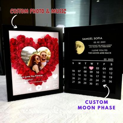 Personalised Photo Calendar Frame Custom Moon Phase Music Box Plays Music Anniversary Gift for Her