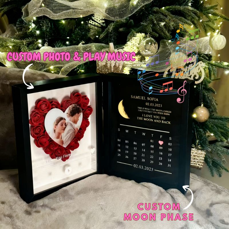 Personalised Photo Flower Shadow Music Box Moon Anniversary Gift