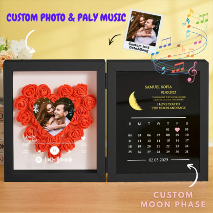 Personalised Photo Flower Shadow Box with Real Moon Phase Music Box Plays Music Anniversary Gift for Her