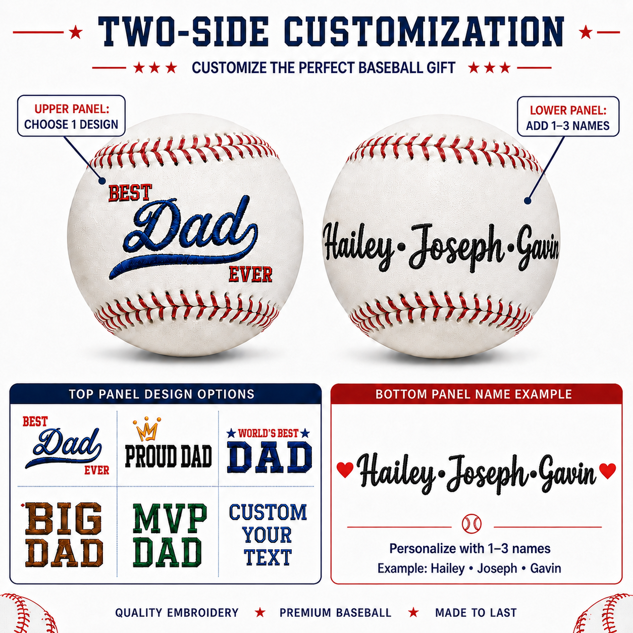 Custom Embroidered Baseball Personalised Keepsake Softball Baseball Gifts Fathers Day Gift from Kids
