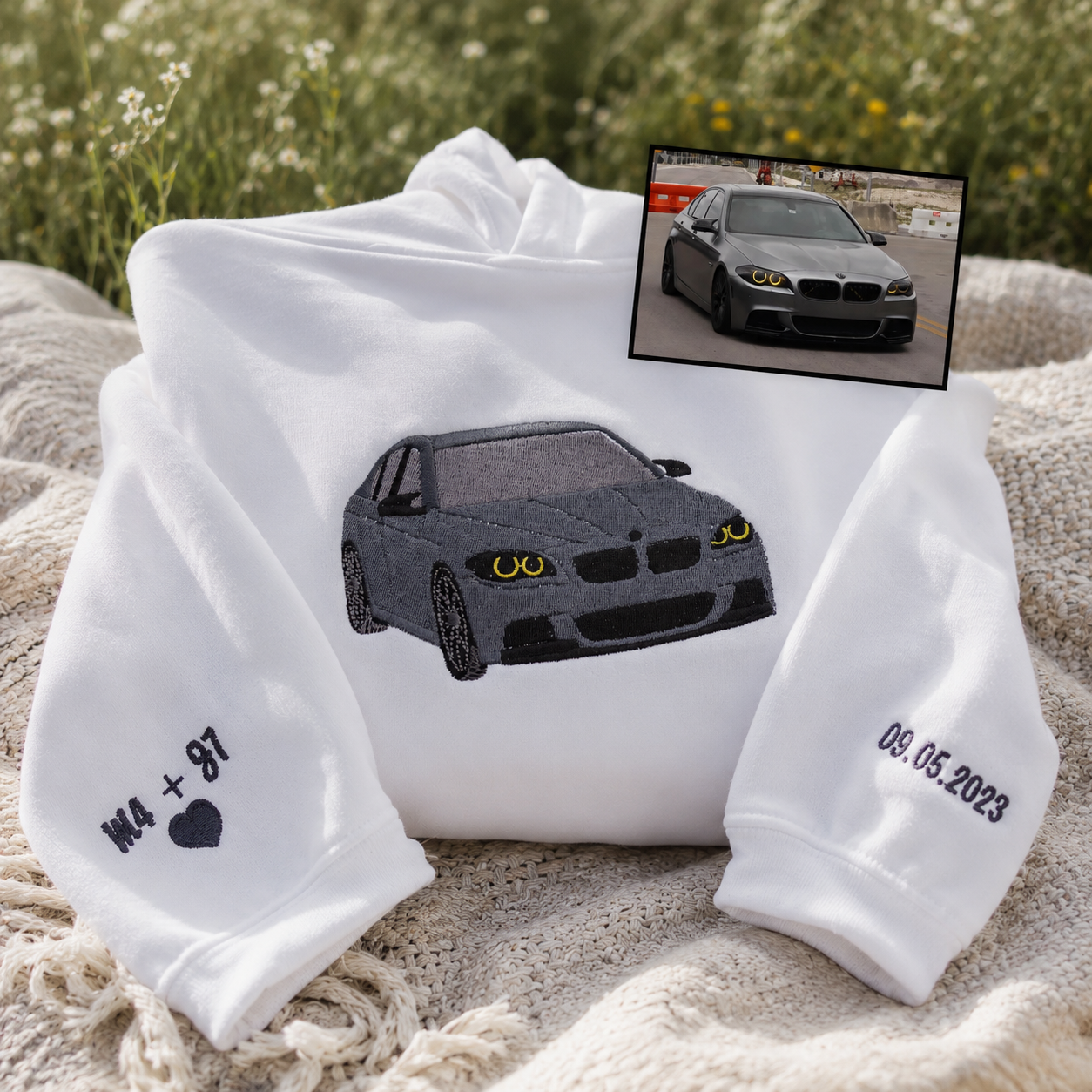Personalised Motorcycle Photo Hoodie Custom Embroidered Car Sweatshirt Car Lovers Gift for Dad