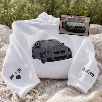 Personalised Motorcycle Photo Hoodie Custom Embroidered Car Sweatshirt Car Lovers Gift for Dad