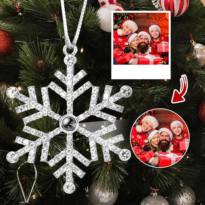 Christmas Photo Ornament with Picture for Christmas Tree Custom Projection Drop Snow Pendant with Picture Inside Xmas Memorial Gift