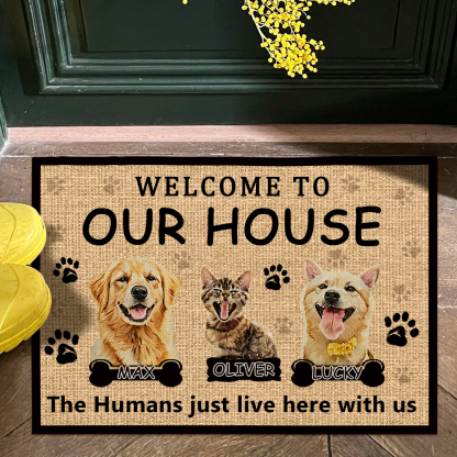 Personalised Doormat Custom Pet Welcome Rug with Funny Quote Name and Image Perfect Gift for Kennel House Porch