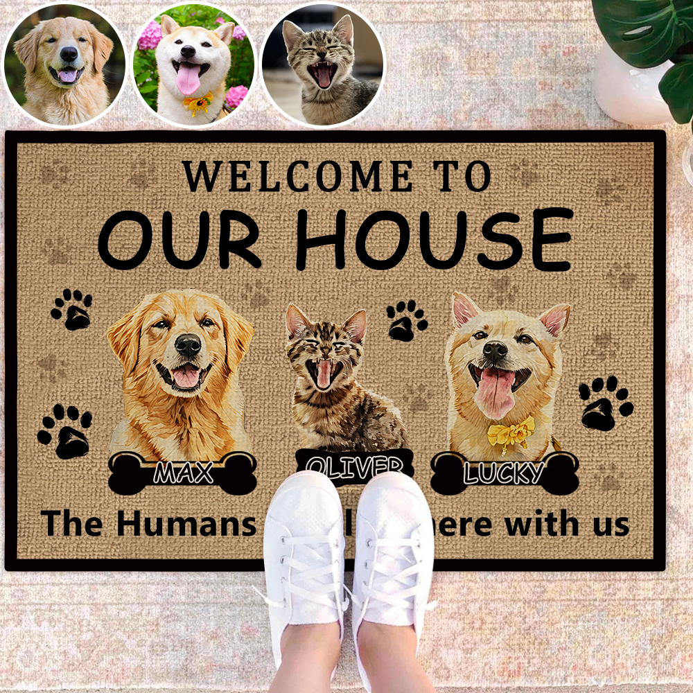 Personalised Doormat Custom Pet Welcome Rug with Funny Quote Name and Image Perfect Gift for Kennel House Porch