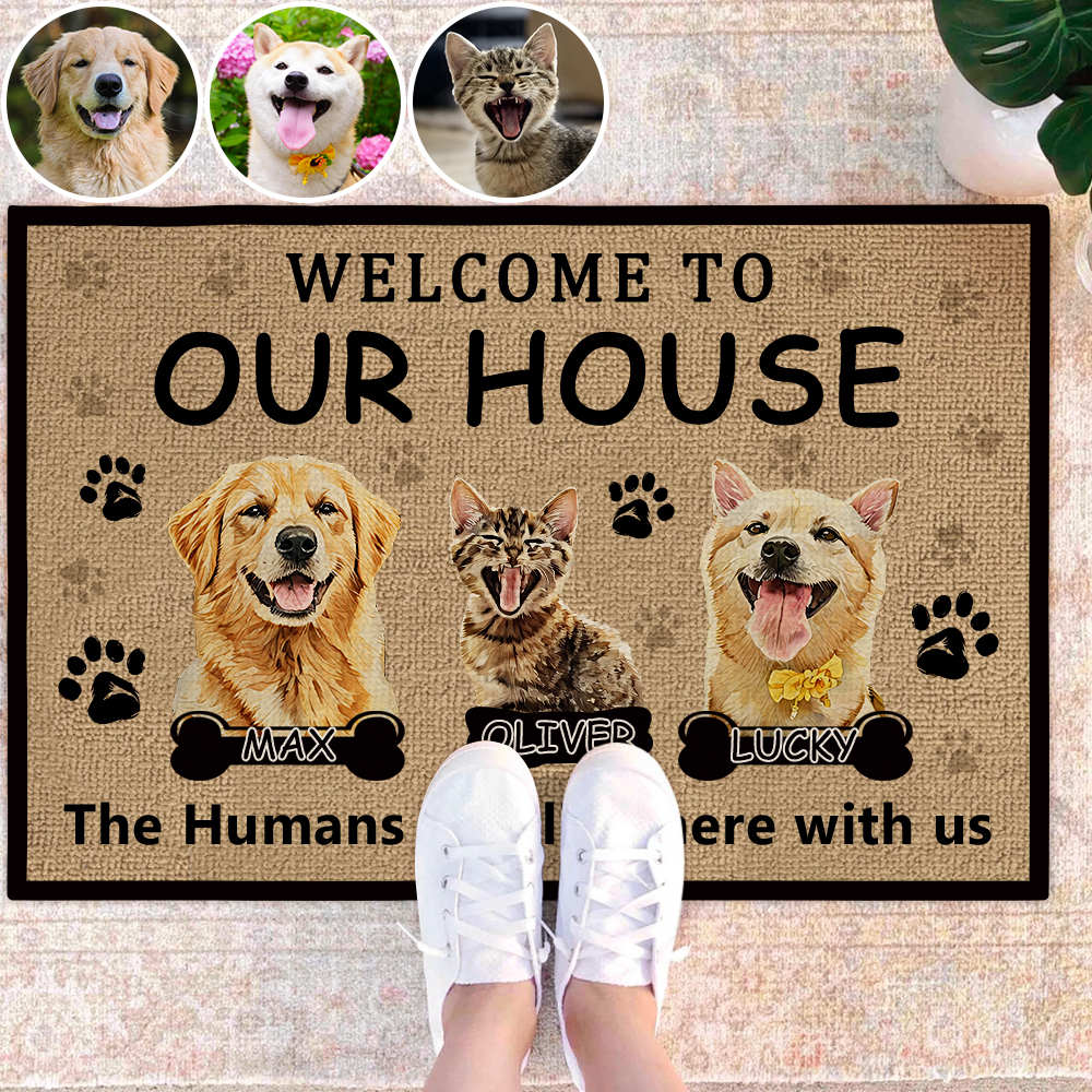 Personalised Doormat Custom Pet Welcome Rug with Funny Quote Name and Image Perfect Gift for Kennel House Porch