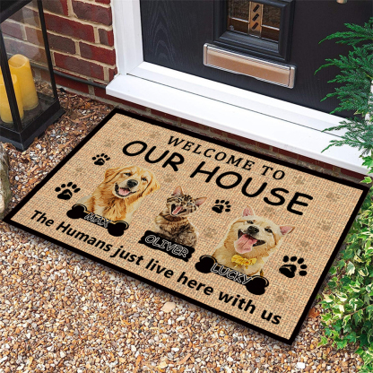 Personalised Doormat Custom Pet Welcome Rug with Funny Quote Name and Image Perfect Gift for Kennel House Porch