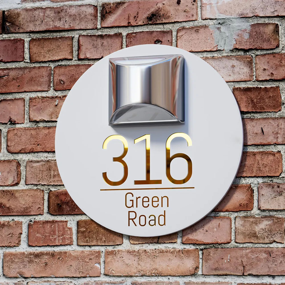 Personalised Door Address Plaque Solar Illuminated Waterproof Address House Signs Laser Cut Mirror Number Sign with LED Light House Warming Gifts