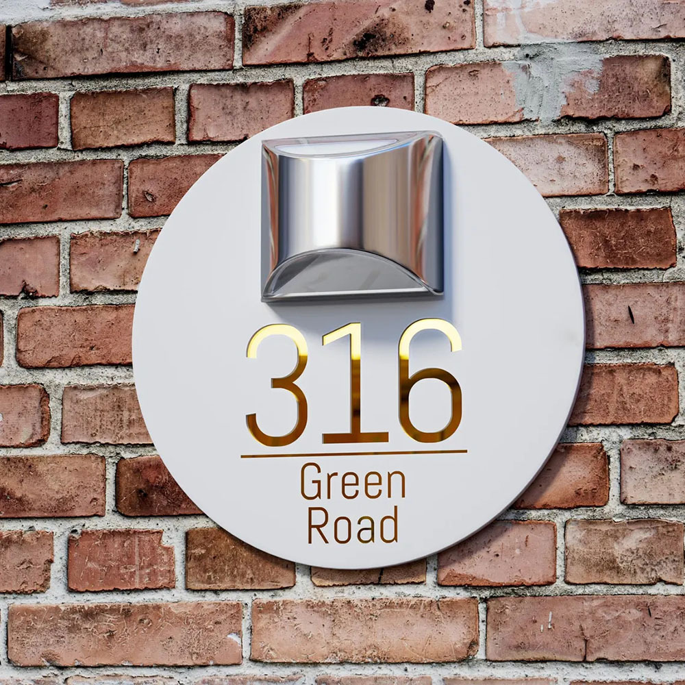 Personalised Door Address Plaque Solar Illuminated Waterproof Address House Signs Laser Cut Mirror Number Sign with LED Light House Warming Gifts