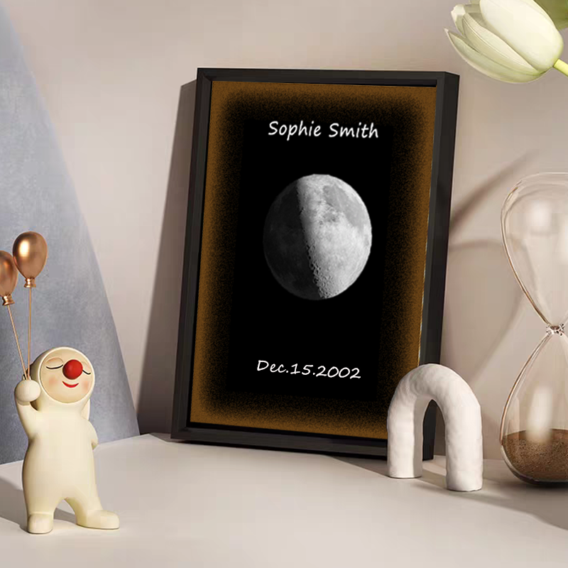 Personalised Moon Phase Mirror Custom Led Mirror Lamp Frame Moon of the Date of your Birthday with Text Engraved