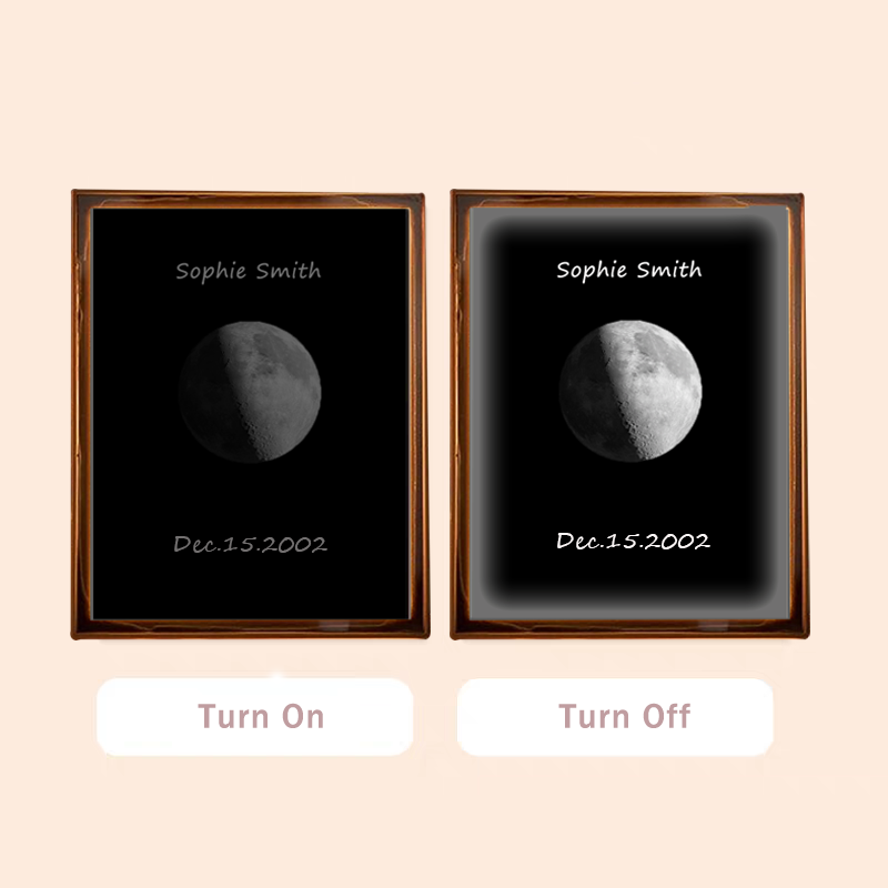 Personalised Moon Phase Mirror Custom Led Mirror Lamp Frame Moon of the Date of your Birthday with Text Engraved