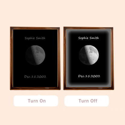 Personalised Moon Phase Mirror Custom Led Mirror Lamp Frame Moon of the Date of your Birthday with Text Engraved