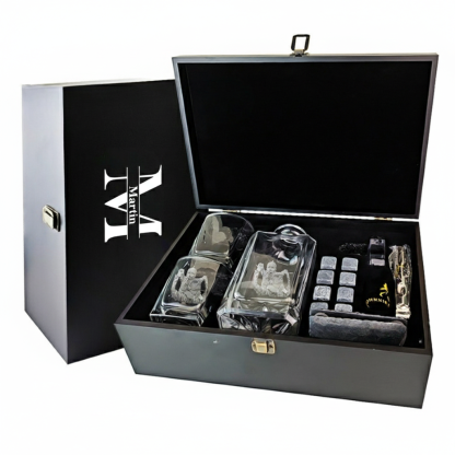 Custom Photo-Engraved Whisky Decanter Ice Wine Stone Set Personalised Laser Engraved Bourbon Bottle & Glasses Father's Gift for Dad