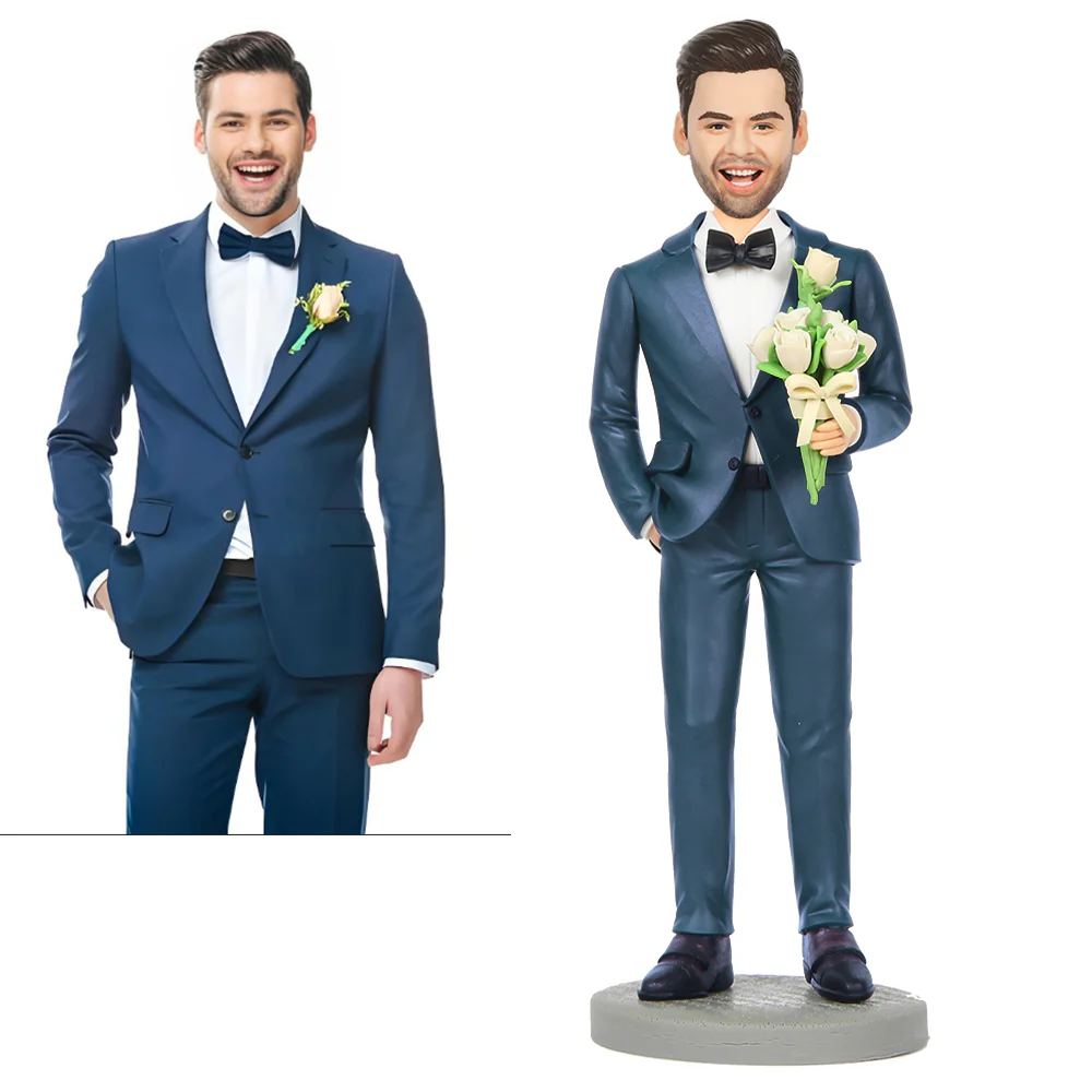 Fully Body Customizable 1 Person Custom Male Bobbleheads with Text Engraved