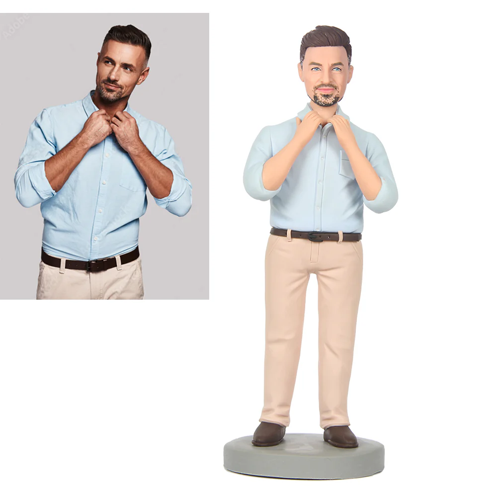Fully Body Customizable 1 Person Custom Male Bobbleheads with Text Engraved