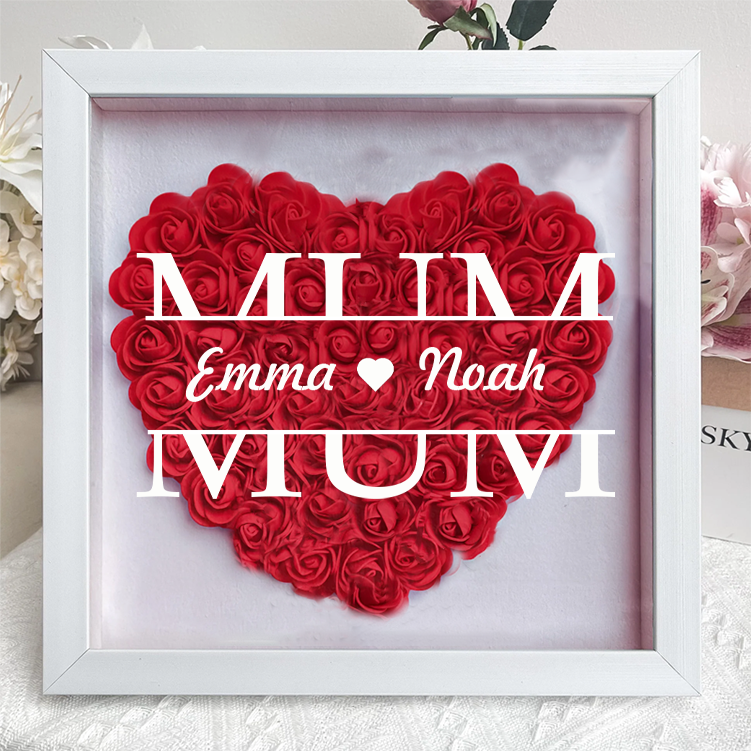 Personalised Flower Shadow Box Custom 1-5 Names Rose Frame Mother’s Day Gift for Mom, Grandma, Nana