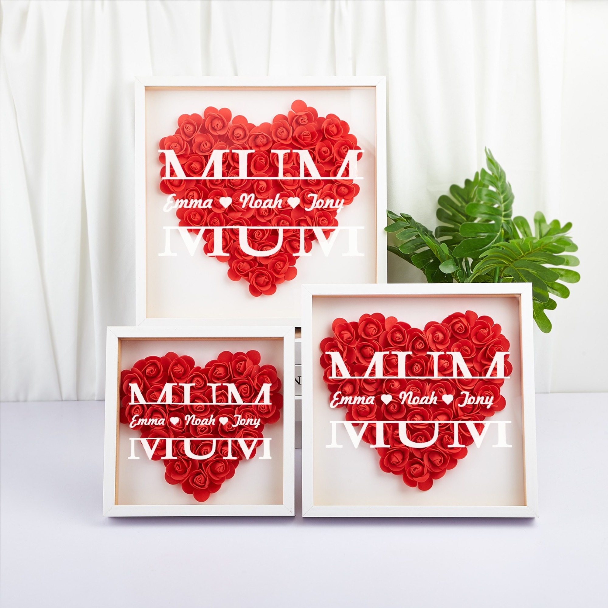 Personalised Flower Shadow Box Custom 1-5 Names Rose Frame Mother’s Day Gift for Mom, Grandma, Nana