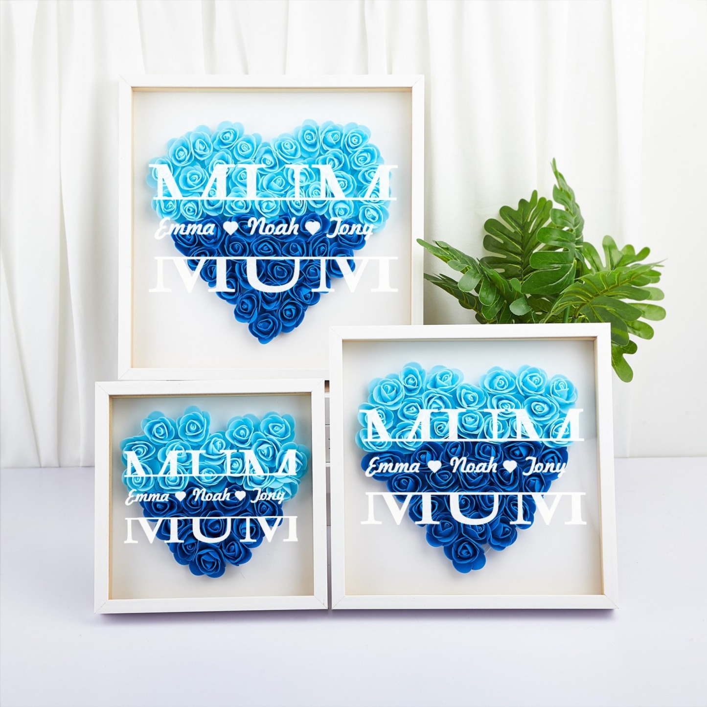 Personalised Flower Shadow Box Custom 1-5 Names Rose Frame Mother’s Day Gift for Mom, Grandma, Nana