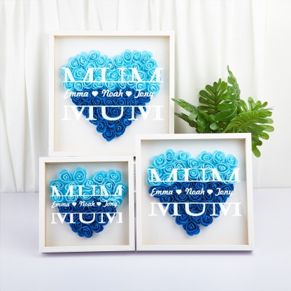 Personalised Flower Shadow Box Custom 1-5 Names Rose Frame Mother’s Day Gift for Mom, Grandma, Nana