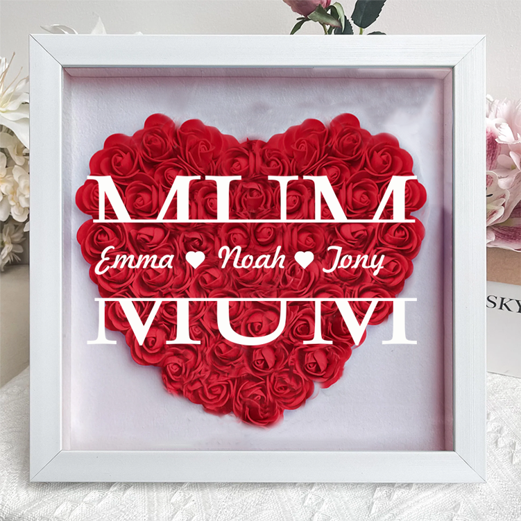 Personalised Flower Shadow Box Custom 1-5 Names Rose Frame Mother’s Da