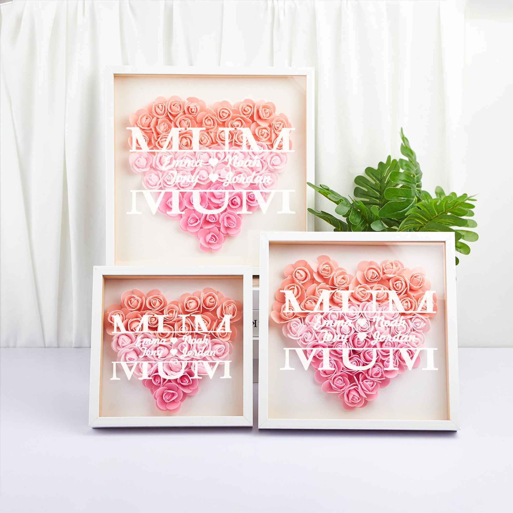 Personalised Flower Shadow Box Custom 1-5 Names Rose Frame Mother’s Day Gift for Mom, Grandma, Nana