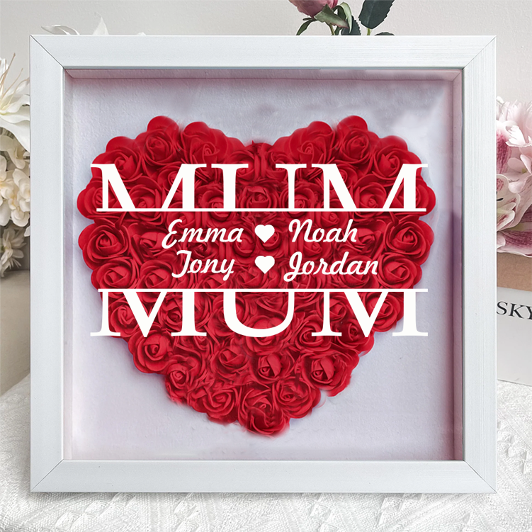 Personalised Flower Shadow Box Custom 1-5 Names Rose Frame Mother’s Da